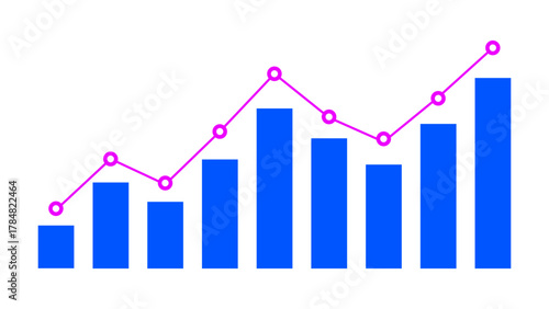 Fluctuated bar graph chart rising up concept indicates different stage of business growth. Graph analytics of stock market business growth, financial profit, economic growth. Vector illustration.