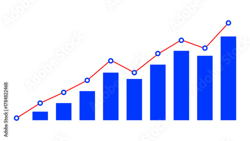 Fluctuated bar graph chart rising up concept indicates different stage of business growth. Graph analytics of stock market business growth, financial profit, economic growth. Vector illustration.