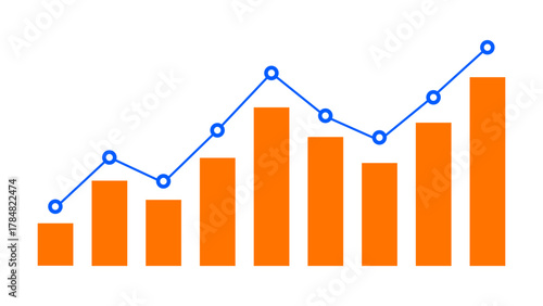Fluctuated bar graph chart rising up concept indicates different stage of business growth. Graph analytics of stock market business growth, financial profit, economic growth. Vector illustration.