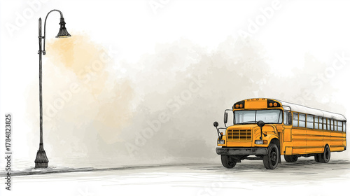 School Bus Illustration with copy space ~ Created using Generative AI