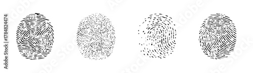 fingerprints isolated on white vector illustration. different black fingerprints, Engraved fingerprint pattern collection for security and design projects