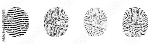 fingerprints isolated on white vector illustration. different black fingerprints, Engraved fingerprint pattern collection for security and design projects