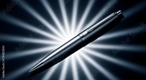 Wallpaper Mural Elegant metallic ballpoint pen with dramatic radiating light background Torontodigital.ca