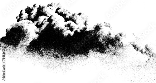 Cloud illustration in antique engraving style. Detailed black and white vector drawing with stipple texture, suitable for vintage decor or classic design.