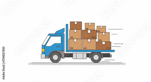 Speedy delivery truck loaded with boxes, perfect for logistics, shipping, and moving services, conveying efficiency and reliability for your business needs