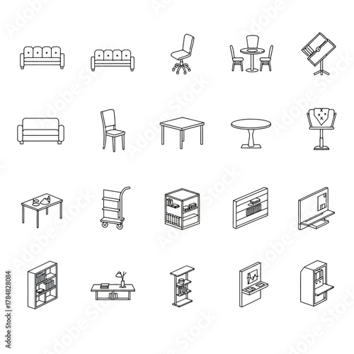 furniture design drawings illustrating interior decor ideas for online shop sales and displaying home furnishing selection for consumers