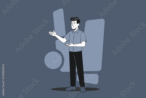 Professional man presenting and gesturing, perfect for business pitches, marketing, and modern communication concepts