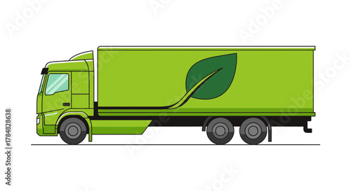 Environmentally friendly transport truck with leaf emblem promoting eco consciousness and sustainable shipping solutions for modern logistics businesses