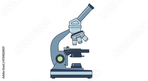 Sleek microscope perfect for science education or medical research visuals, an iconic symbol of discovery and investigation, originally created as vector art
