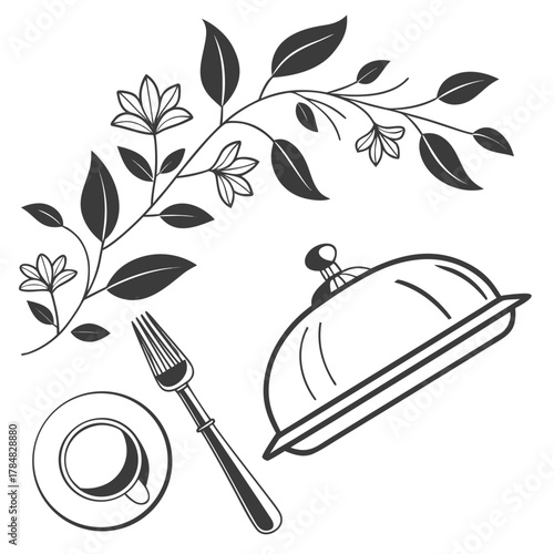 Elegant floral branch with dining elements for a sophisticated meal