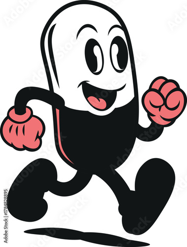 A running capsule character vector illustration