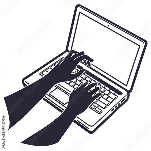 Silhouette of hands typing on a laptop keyboard