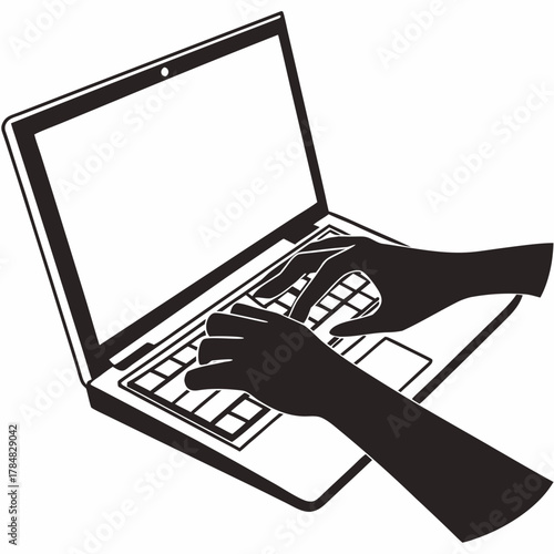 Silhouette of hands typing on a laptop keyboard