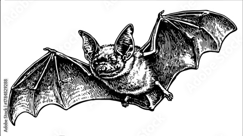 Bat illustration in vintage line drawing style. This detailed vector features an engaging outline, suitable for various uses in creative projects.