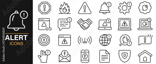 Notification and alert icon pack with fire, danger, and error symbols