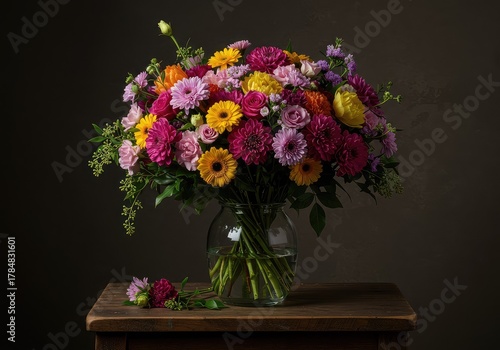 Wallpaper Mural A captivating floral still life composition featuring a lush, colorful mixed bouquet displayed elegantly indoors on a rustic surface ,bouquet ,decoration ,garden Torontodigital.ca