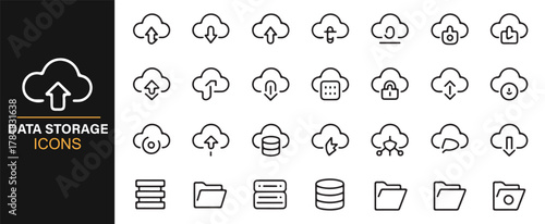 Database, hosting, and cloud transfer icons in minimal vector design