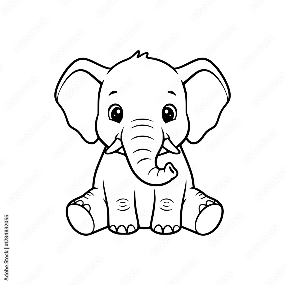 Fototapeta premium Cute Cartoon Elephant Sitting Black Outline for Coloring Book Generative AI