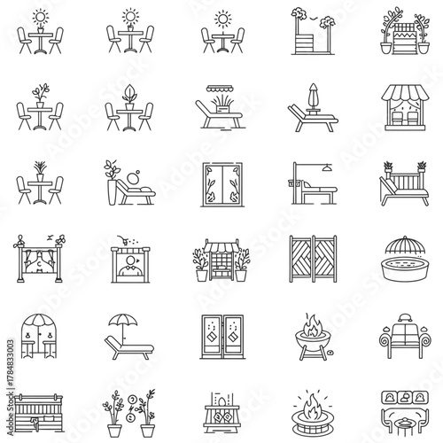 garden furniture icons patio seating outdoor relaxation and backyard designs illustrating comfort and style for summer ideal for home decor blogs