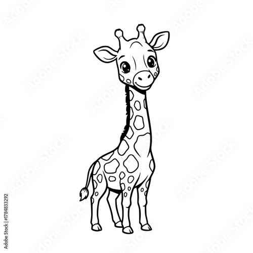 Cute Cartoon Giraffe Standing Black Outline for Coloring Book Generative AI