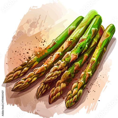 Vector illustration set, eps format, My Watercolor illustration, sliced asparagus in flight Set painting isolated on a white background, EPS painting design
