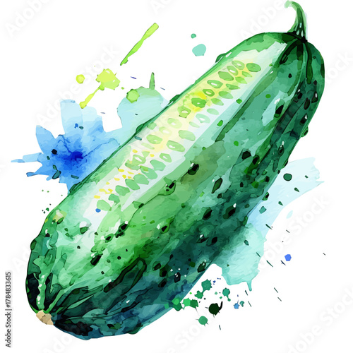 Vector illustration set, eps format, My Watercolor illustration, green cucumber Set painting isolated on a white background, EPS painting design