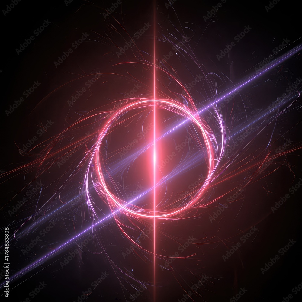 Obraz premium Abstract digital visualization of intersecting energy waves across a deep dimensional plane. Dynamic cosmic geometry pattern ,theoretical ,hyperspace ,interconnected