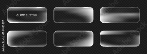 Light neon frame isolated on dark theme. White buttons transparent UI vector modern interface design.