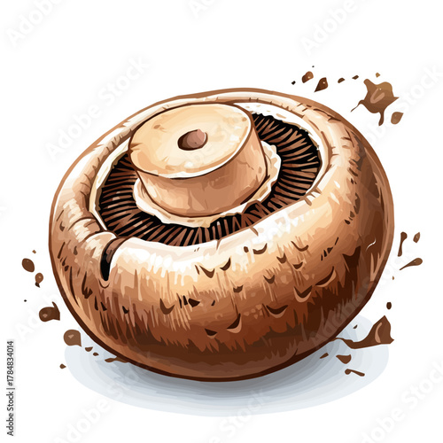 2D design Vector illustration, My Watercolor, hand-painted, simple,  portobello mushroom painting illustration isolated on a white background, EPS format design. vector design