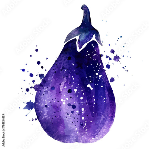 My Watercolor design, flat sliced striped eggplant splash paintings isolated on a white background, illustration, AI painting design, vector set, eps format design