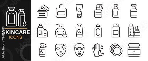Beauty care and cosmetic packaging line art collection
