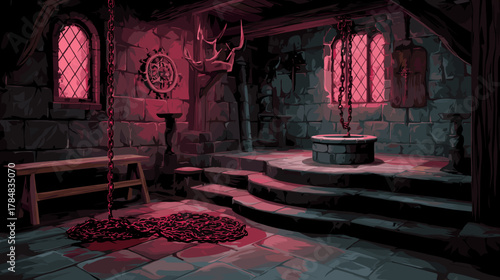 torture chamber vector illustration. Fantasy RPG Game Concept