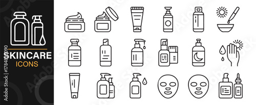 Cosmetic containers and facial care line symbols in modern style