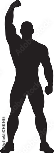 Silhouette of a Muscular Man Raising One Arm