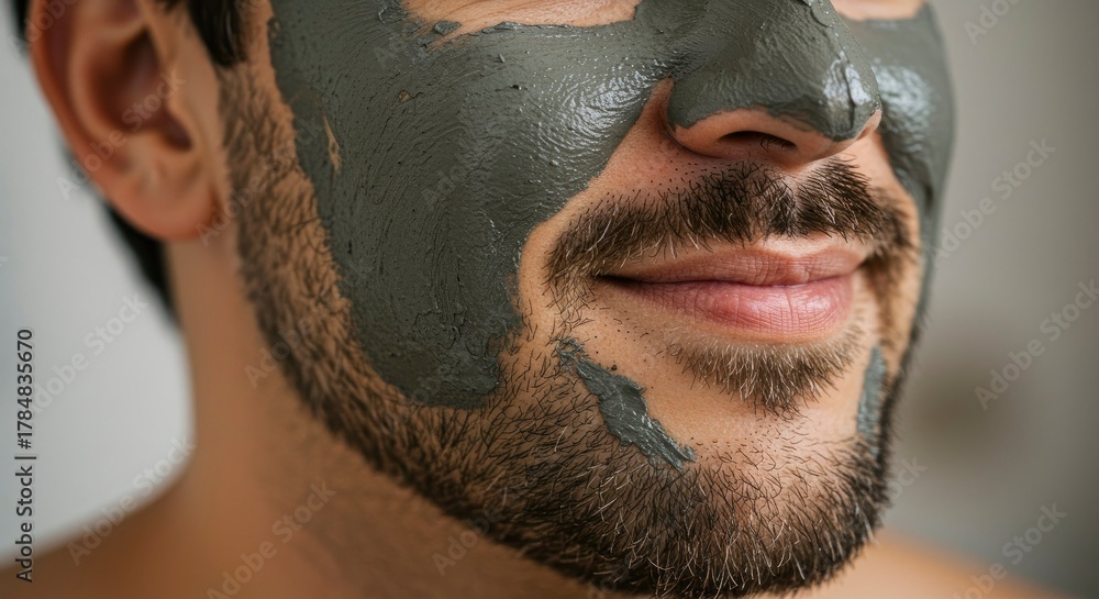Fototapeta premium Close-up of Man Applying Clay Face Mask for Skincare
