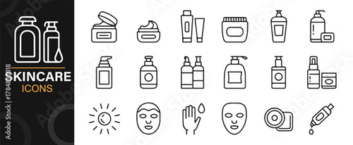 Minimal skincare product outline icons for beauty and wellness