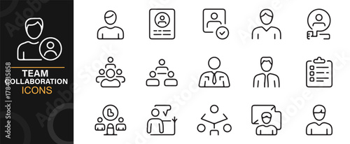 Team management, networking, and workplace communication line icons