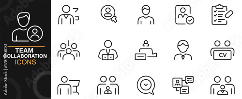 Corporate teamwork and leadership icon set in clean minimal line style