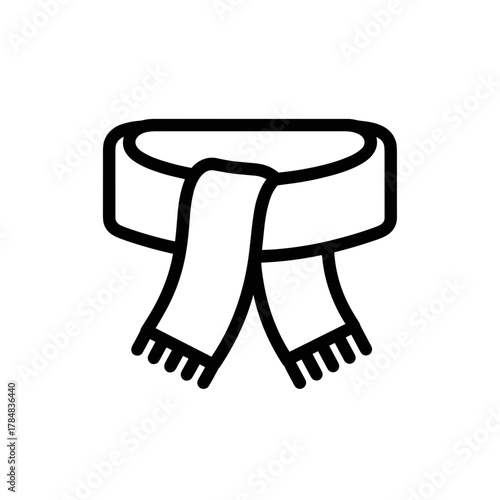 Simple black line scarf illustration with fringed ends  