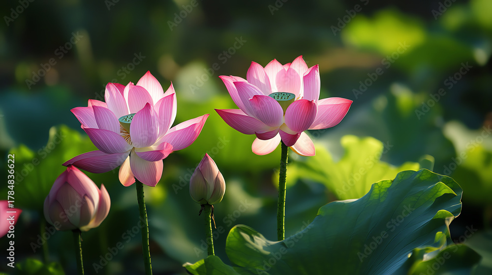 Fototapeta premium Lotus flowers offered at temple, gentle natural light photography