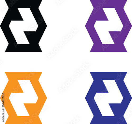 A set of four geometric icons featuring hexagonal outlines with internal angular line structures. T