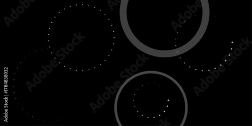Halftone dots in ring form. Geometric art. circle background. A Striking Dark Background with Luminous Circles Creating a Modern and Elegant Design with Abstract Glowing Orbs .