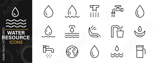 Freshwater resource protection outline icons for environment