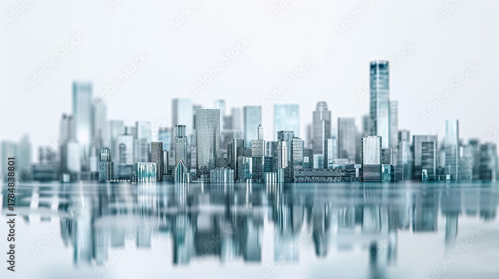 Obraz premium 水面に映るビル群