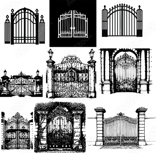 Collection of ornate wrought iron gates and fences