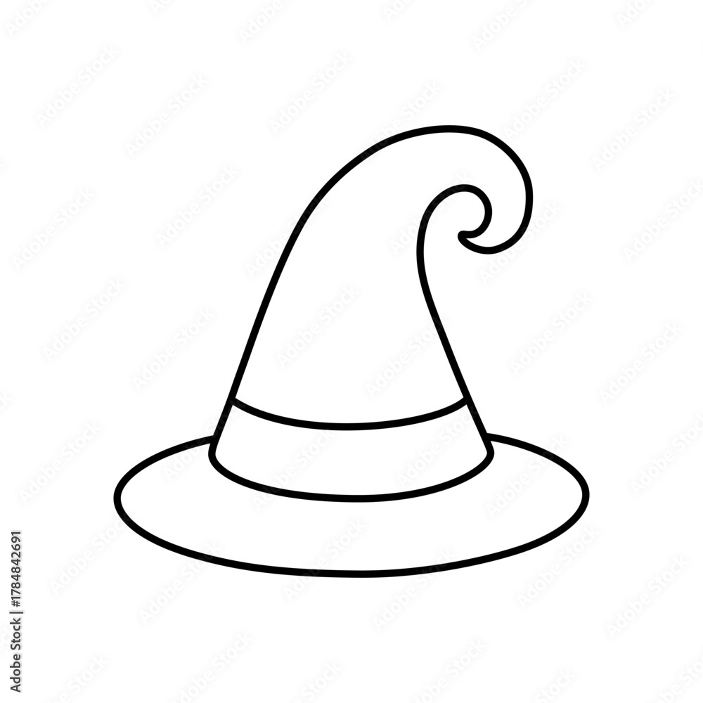 Fototapeta premium Witch hat with a classic pointed shape, distinctive curled tip, and wide brim, exuding an aura of magic and mystery, ideal for spooky celebrations and enchanting tales