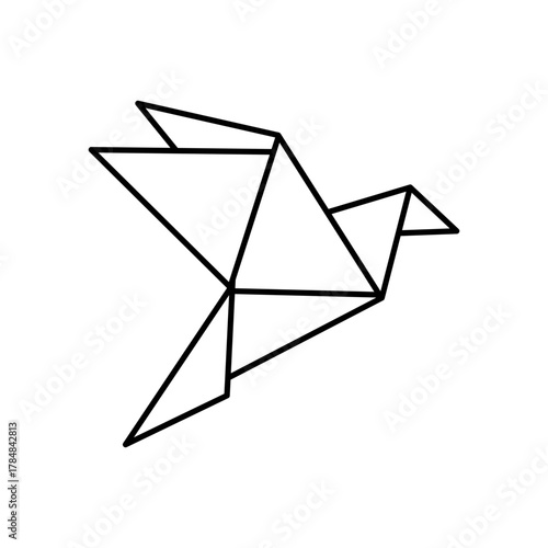 Origami bird illustrated in a peaceful, free pose with minimalist abstract geometric line art style, creating an elegant design that evokes a sense of calm and modern simplicity