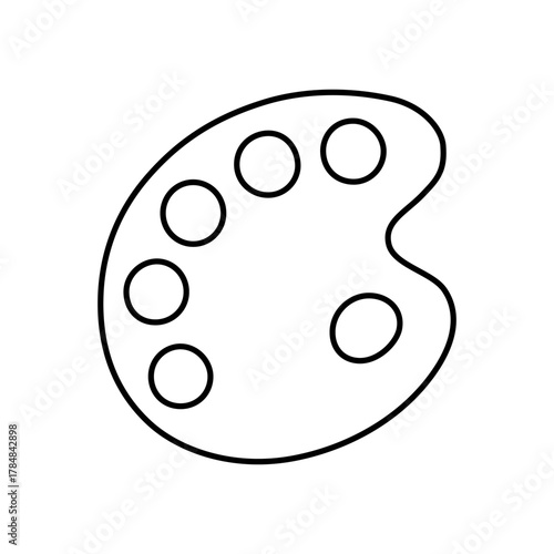Color palette outline icon in clean minimalist line art on transparent background, representing creativity, artistic inspiration, and fine art for graphic design use.