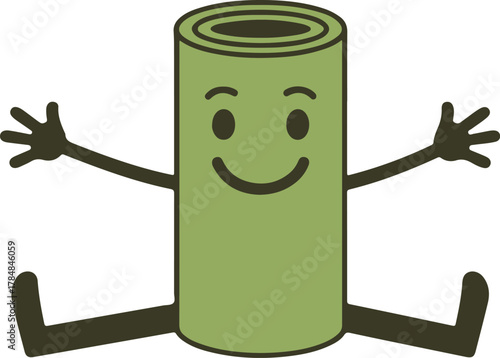 Cartoon happy green log character waving hello for educational content