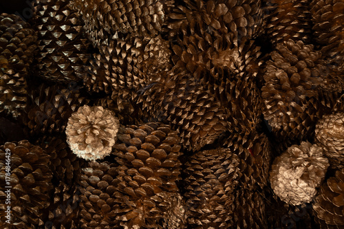 Decorative christmas pine cones in a basket